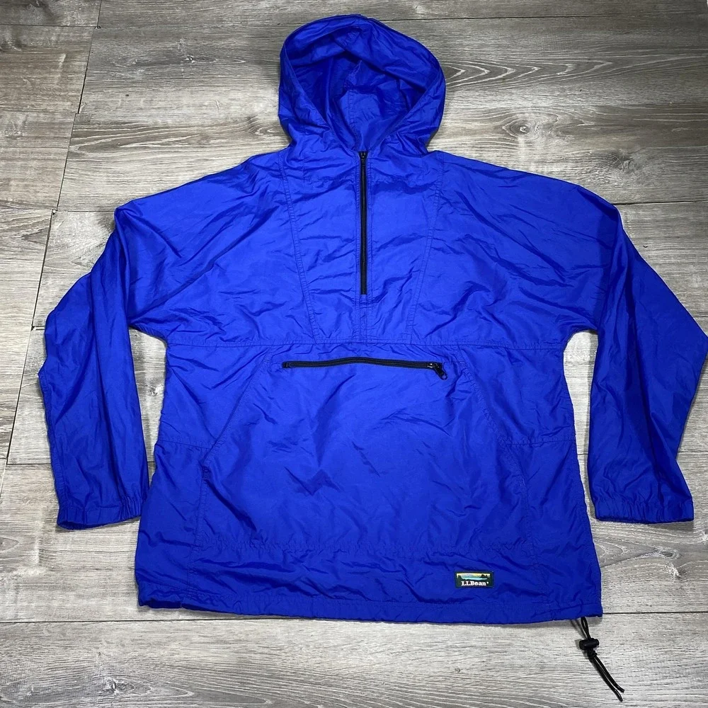 LL Bean Pullover Jacket Mens Large Hooded Windbreaker Anorak Outdoors Hiking